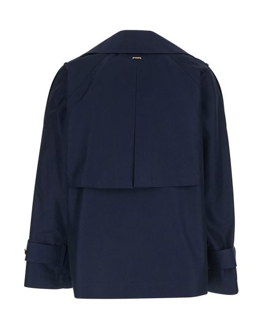 Twinset Blue Short Double-Breasted Trench Coat