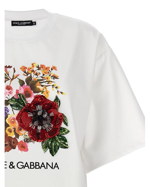 Dolce & Gabbana White Embroidery Print T-shirt