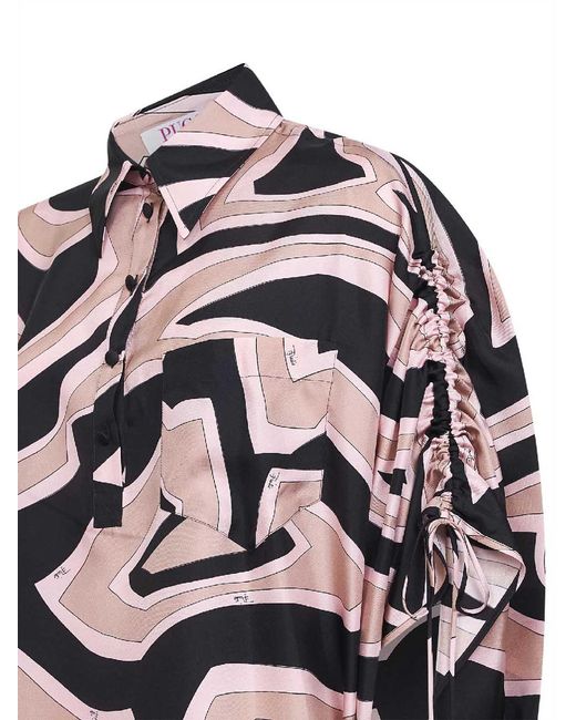 Emilio Pucci White And Labirinto-Print Silk Twill Short Kaftan Dress