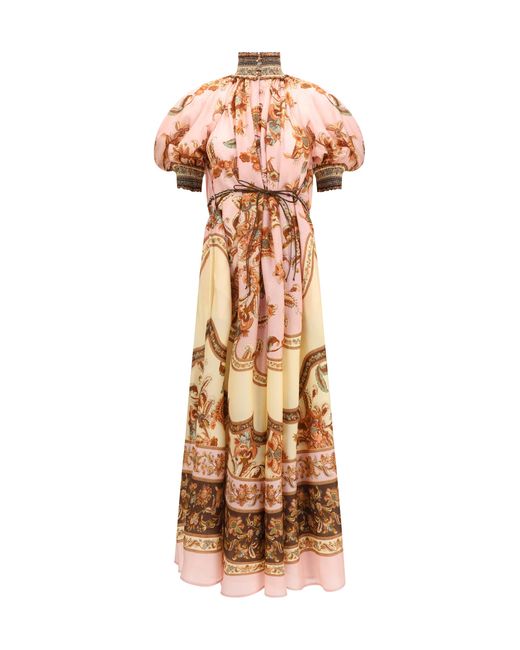 Zimmermann Brown Dress Aster Billow Silk