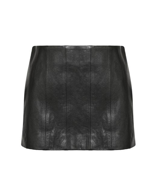 Khaite Black Meelar Leather Mini Skirt Lamb