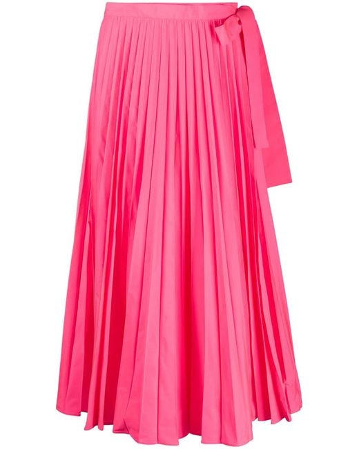 Valentino Pink Tied-Waist Pleated Skirt
