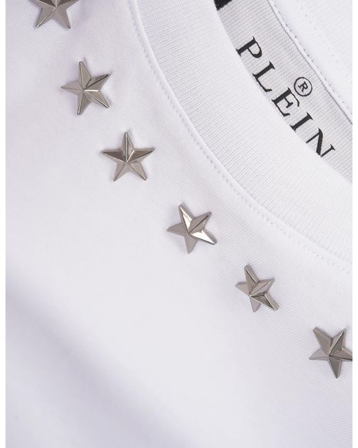 Philipp Plein White Star Studded Cropped T-Shirt