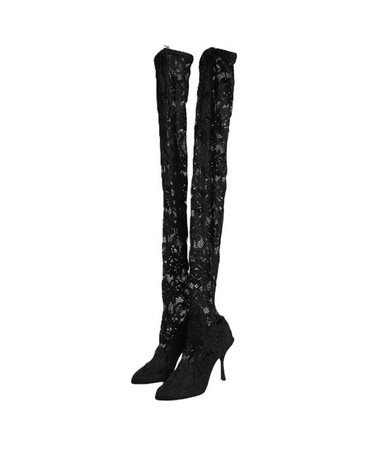 Dolce & Gabbana Black Taormina Lace Socks Boots Pumps Shoes Elastane