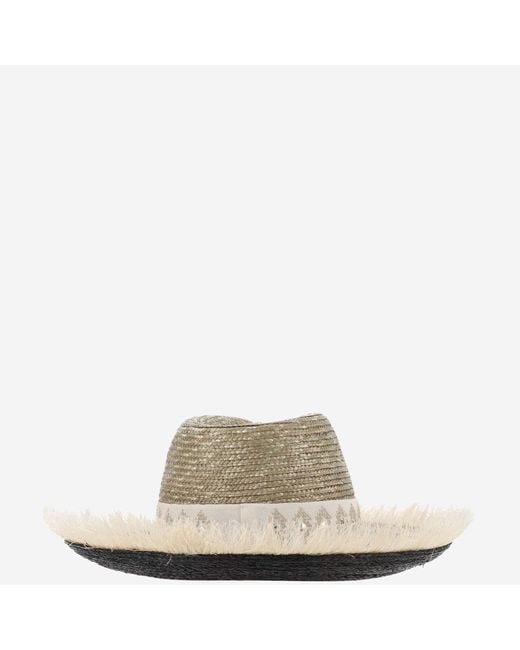 Ferruccio Vecchi Natural Straw And Viscose Blend Hat With Embroidery