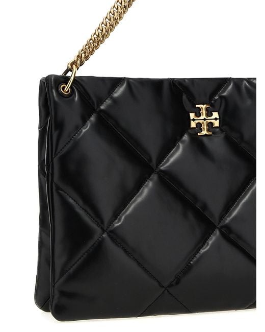 Tory Burch 'Kira Diamond Quilt Hobo' Shopping Bag in Black