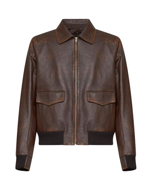 Prada Brown Leather Blouson Burnt Calf Bomber Jackets for men