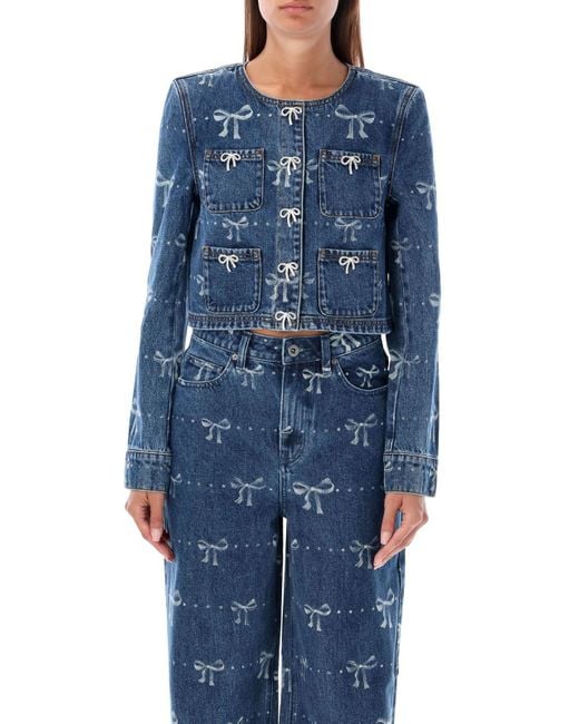 Self-Portrait Blue Bow Denim Jacket