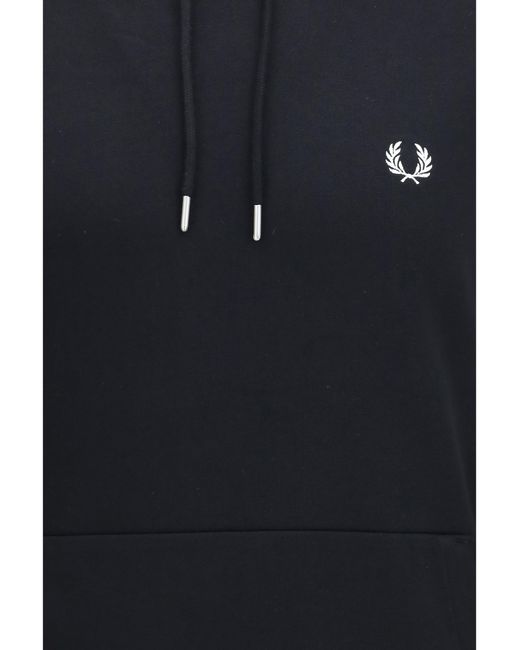 Fred Perry Blue Hoodie With Striped Cuffs Cotton Sweatshirts for men