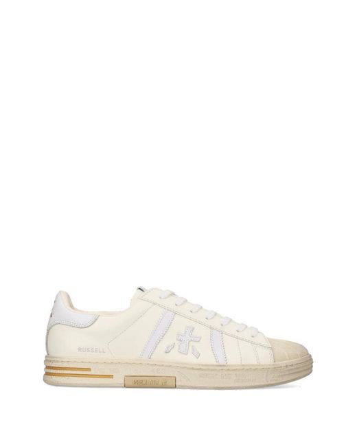Premiata White Sneakers Russell Leather Upper: Calfskin Trainers for men