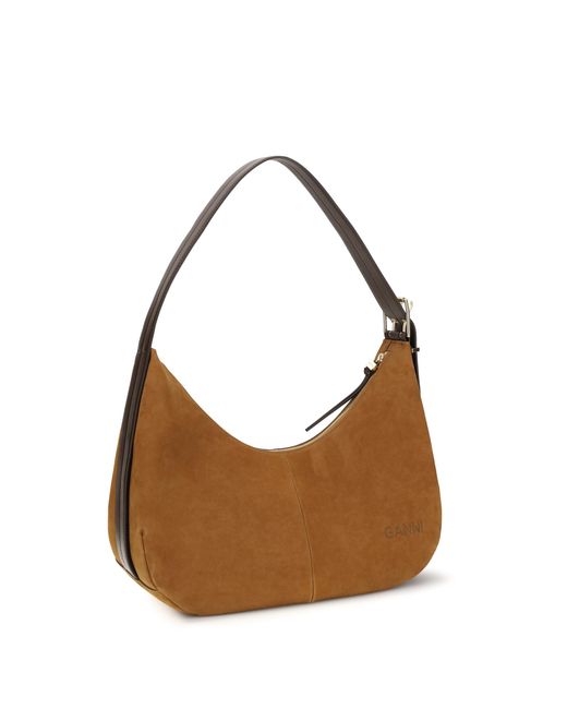 Ganni Brown Shoulder Bag Vegan Suede Recycled Polyester