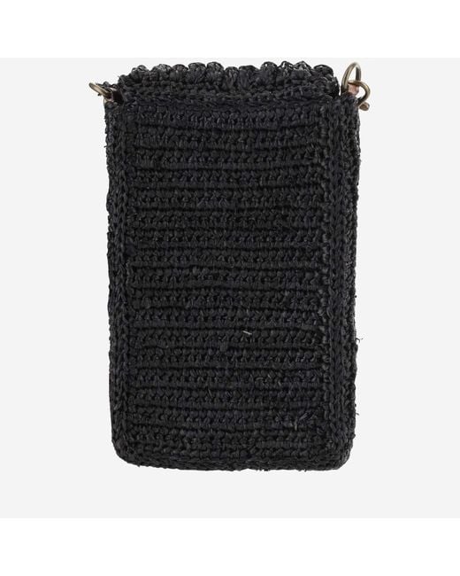 IBELIV Black Raffia Bag With Leather Details