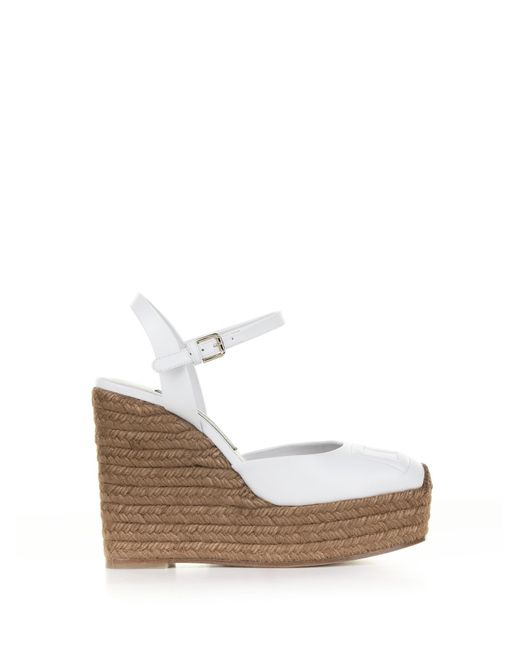 Dolce & Gabbana White Leather And Rope Wedge