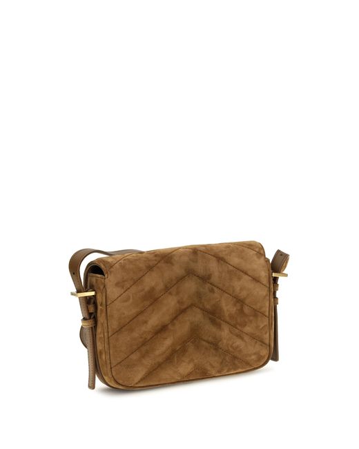 Saint Laurent Brown Small Loulou Matelassé Suede Shoulder Bag