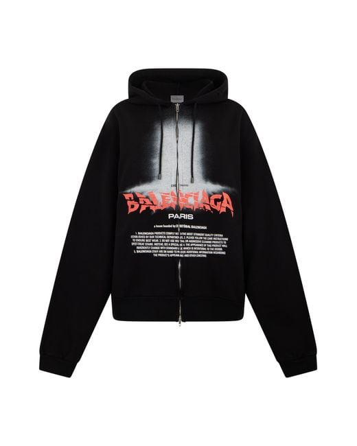 Balenciaga Black Hoodie With Zip, Cotton for men
