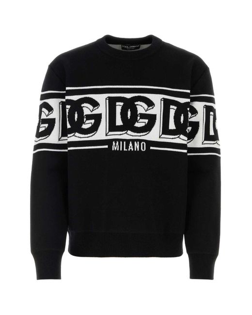 Dolce & Gabbana Black Stretch Polyester Blend Sweater for men