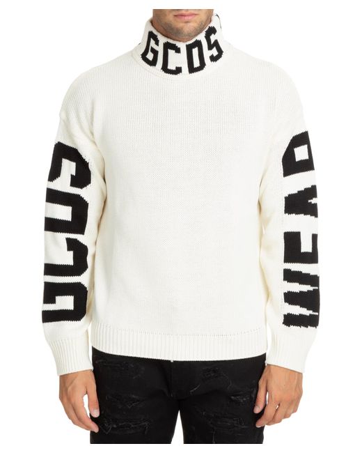 Gcds White Band Logo Wool Roll-neck Sweater for men