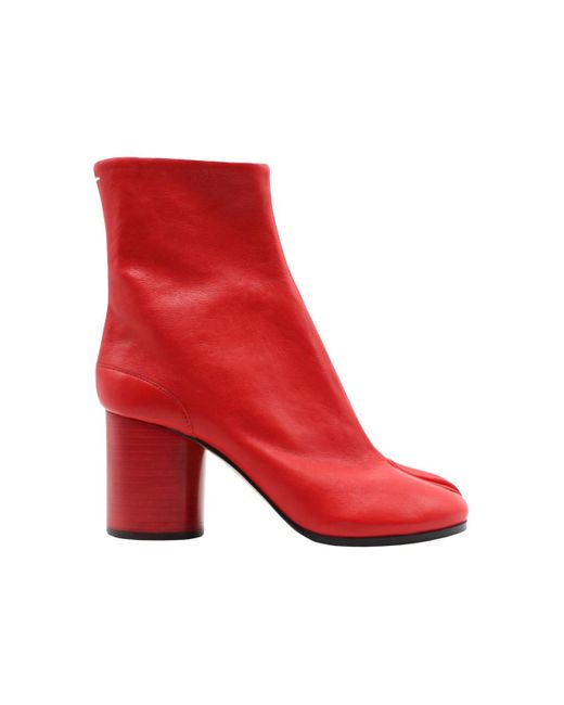Maison Margiela Red Tabi Boots In In Vintage Soft Leather