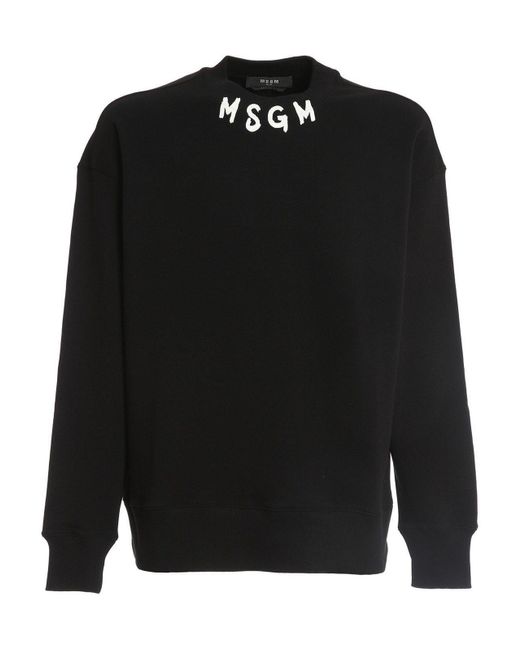 MSGM Black Logo Printed Crewneck Sweatshirt for men