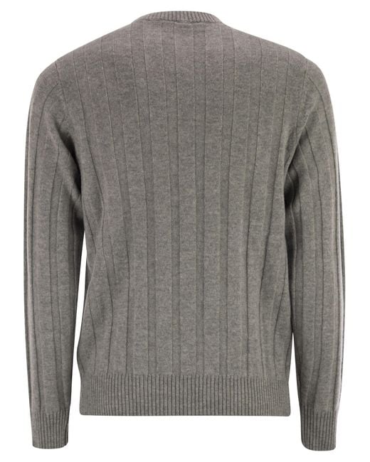 Peserico Gray Wool And Cashmere Ribbed Jumper for men