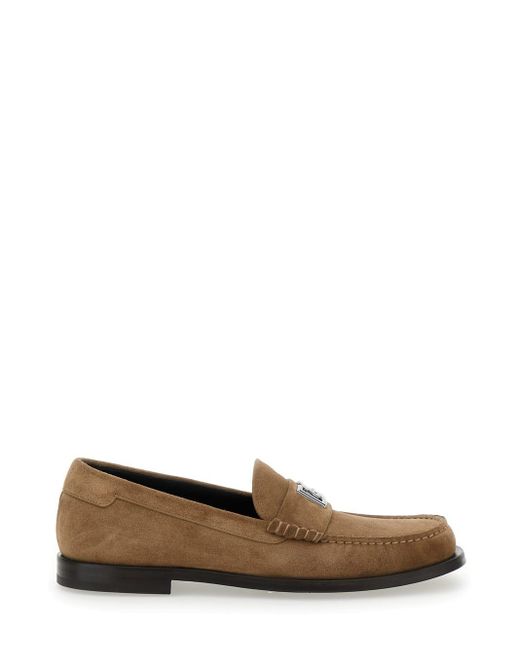 Dolce & Gabbana Brown Loafer With Logo In Suede Man for men