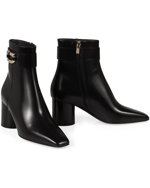 Ferragamo Black Leather Ankle Boots Lamb