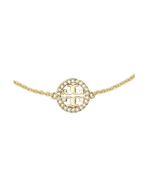 Tory Burch Metallic Chain Bracelet Miller With Double T Charm And Crystal Decoration Brass Blend For Glass Cubic Zirconia