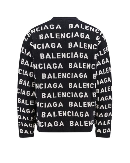 Balenciaga Black Allover Logo Wool Cardigan for men