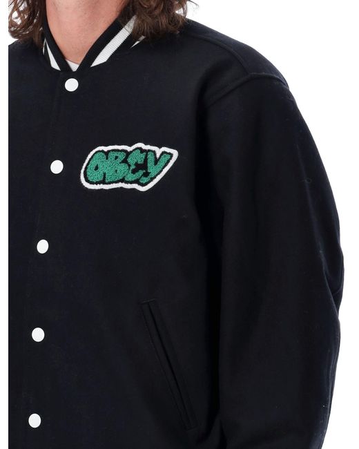 Obey Roll Call Varsity Jacket in Black for Men Lyst UK