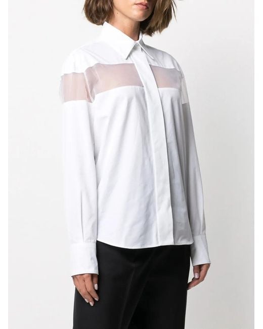 Valentino White Sheer-Panel Long-Sleeve Shirt