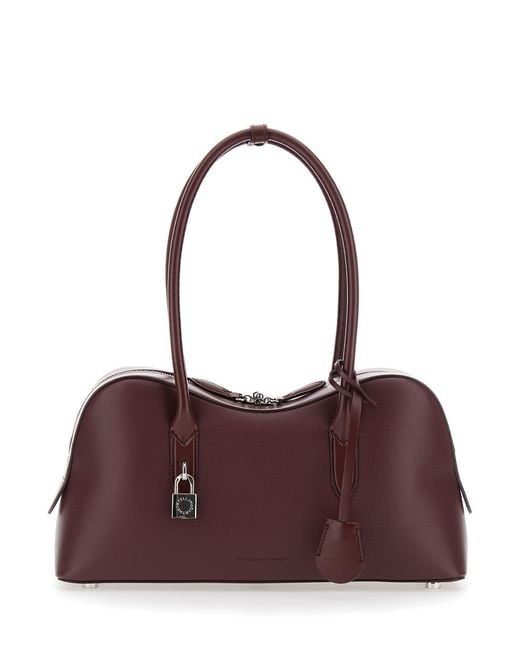 Stella McCartney Purple 'Ryder' Bordeaux Handbag With Two Top Handles And Front Padlock Detail With Logo