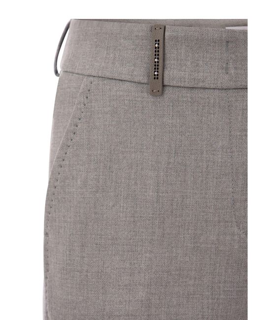 Peserico Gray Stretch Cotton Gabardine Cigarette Trousers