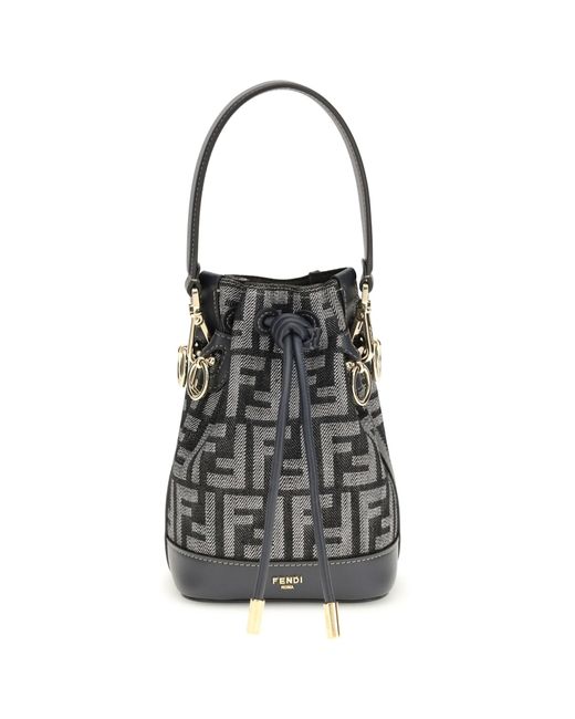 Fendi Black Mon Tresor Denim-Effect Ff Jacquard Mini Bucket Bag
