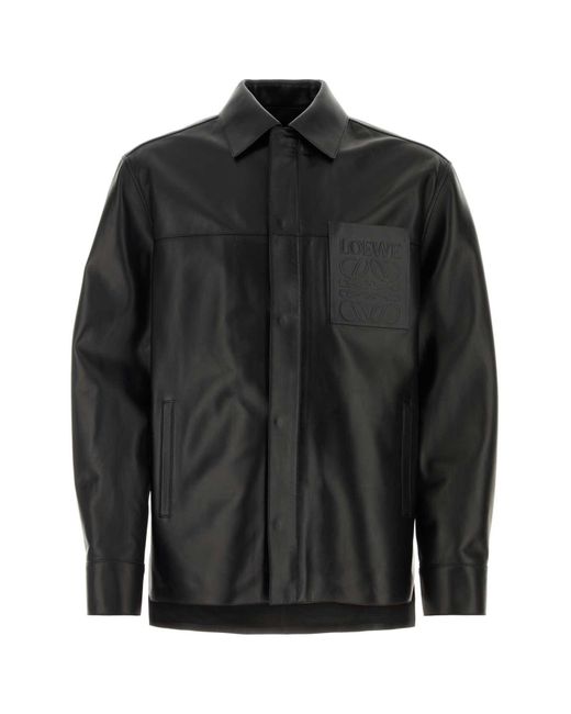 Loewe Black Logo-embossed Distressed Leather Jacket for men
