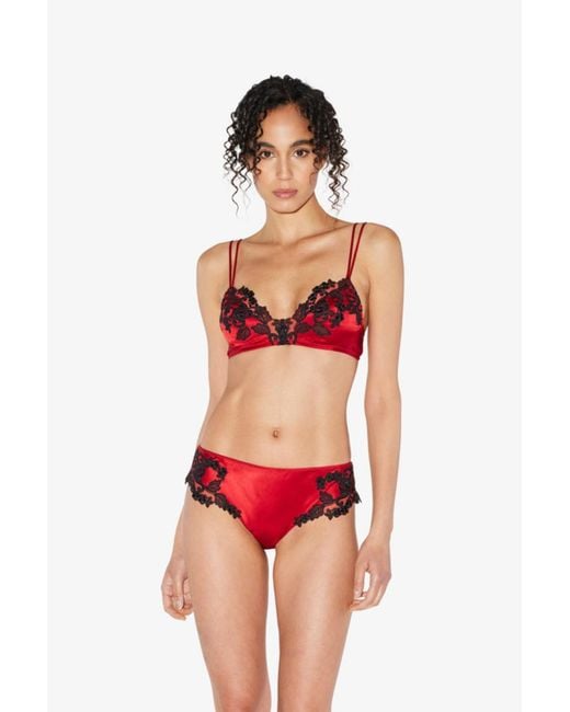 La Perla Red Silk Triangle Bra With Frastaglio Plm005158, Clothing