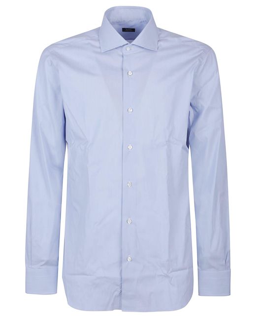Barba Napoli Blue Long Sleeve Neck Shirt for men