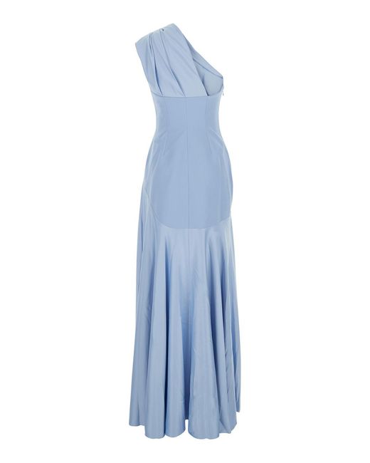 Solace London Blue One-Shoulder Long Dress Gabriela Polyester