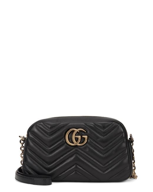 Gucci Black Shoulder Bag Gg Marmont Chevron Nappa Lambskin