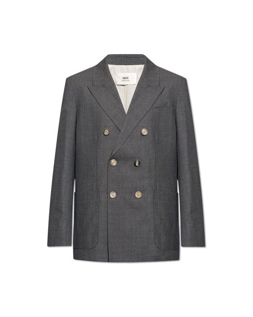 AMI Gray Double-breasted Blazer, for men