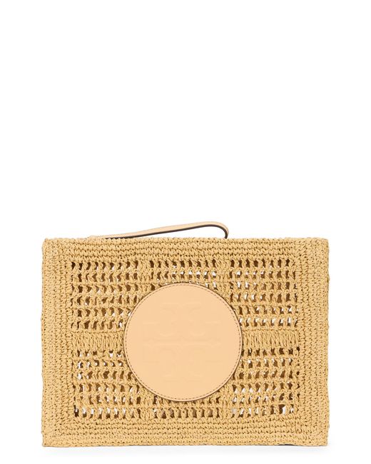 Tory Burch Natural Pouch Ella Crochet Raffia Clutch Bags
