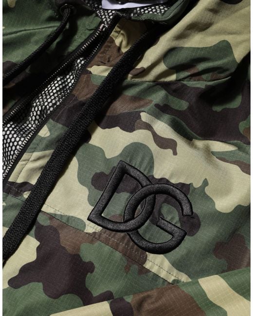 Dolce & Gabbana Green Camouflage Hooded Sweatshirt Jacket for men