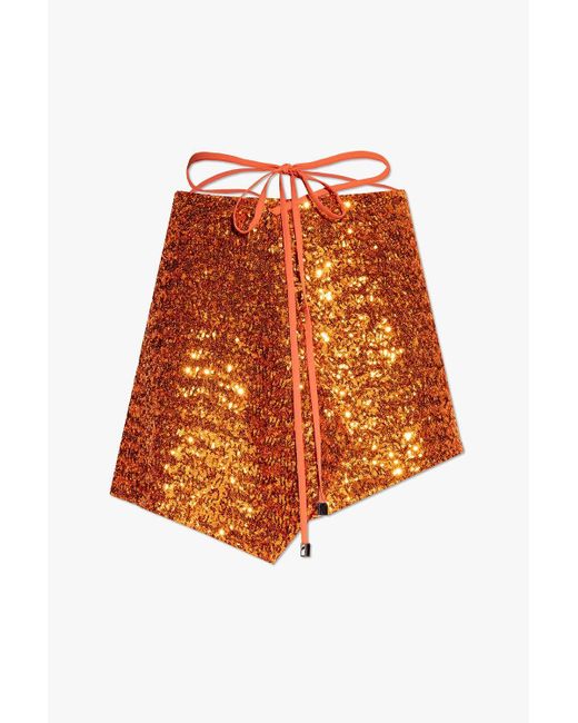 The Attico Orange Sequinned Mini Skirt