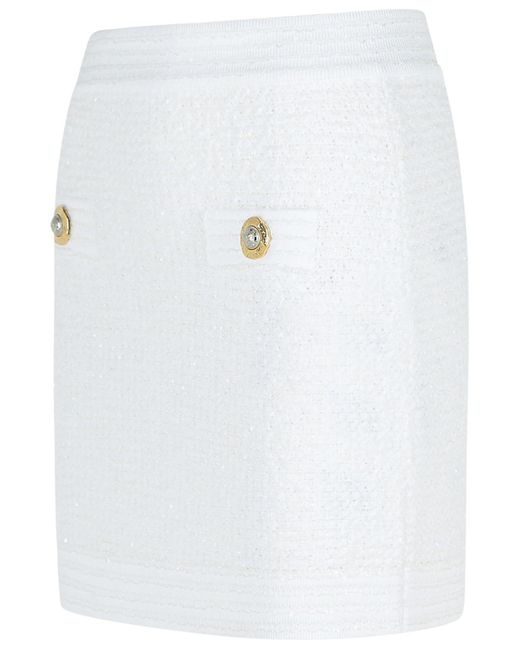 Balmain White Cotton Blend Miniskirt