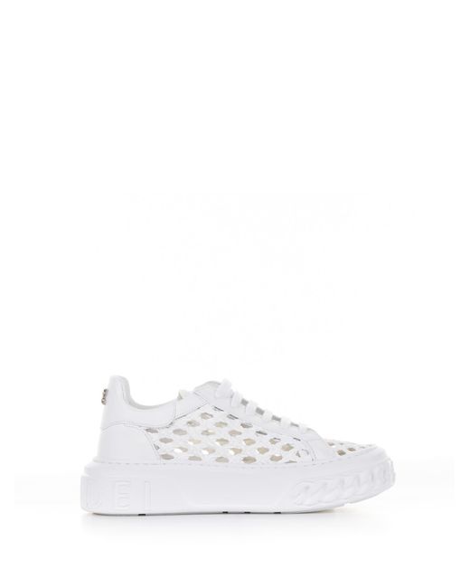Casadei White Perforated Leather Sneaker With Maxi Logo