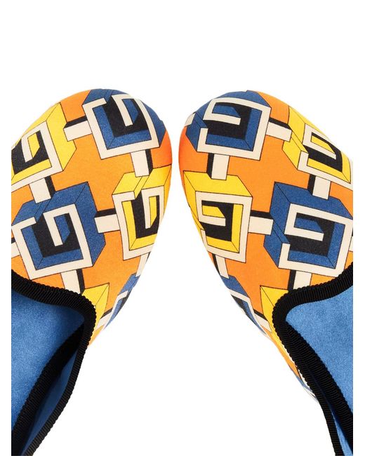Gucci Blue Geometric G Print Satin Voyage Slippers Shoes Loafers & Sandals for men