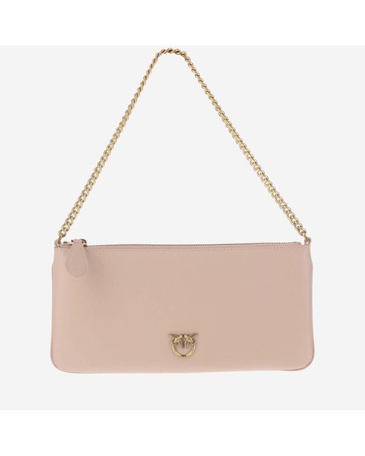 Pinko Natural Leather Clutch Bag With Logo