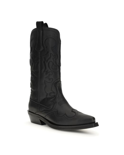 Ganni Black Embroidered Western Boots