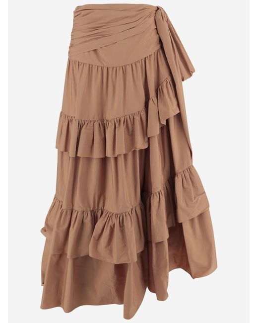 Chloé Brown Skirt Ruffled Cotton Poplin