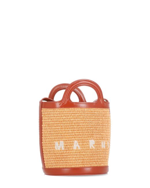 Marni Orange Logo Embroidered Bucket Bag