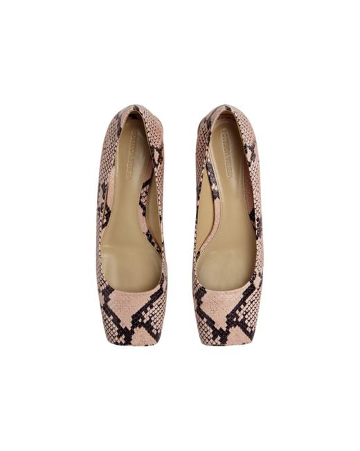 Bottega Veneta Pink Tower Python-Print Ballerina Shoes